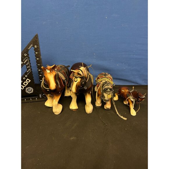 Set Of 4 Vintage Ceramic Horse Figurines With Harness Details By Stenco - Picture 2 of 4